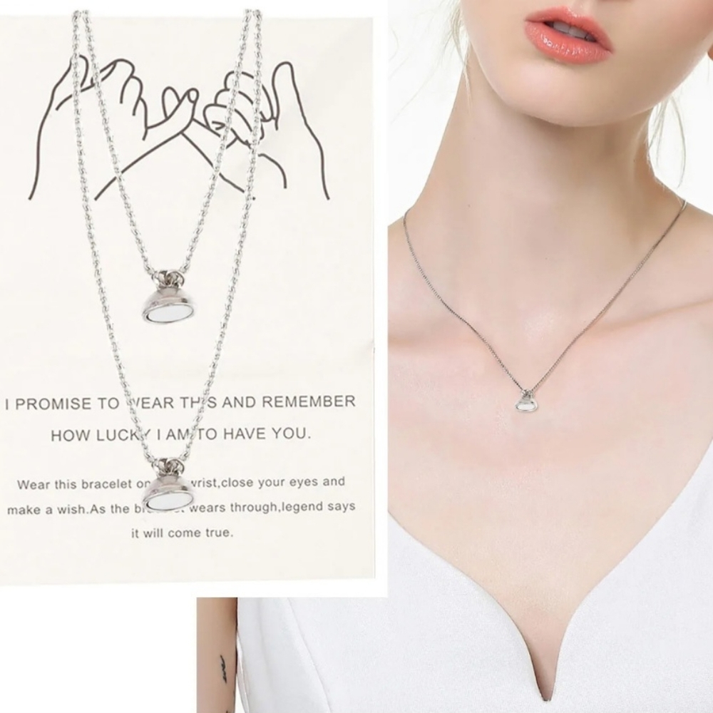 2pc Couples Gift Set Silver Magnetic Matching Pair Necklaces